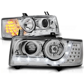 Scheinwerfer Tagfahrlicht LED chrom+LED Blinker passt für VW T4 kurz ab 90-03