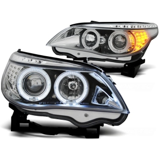 Scheinwerfer Angel Eyes LED chrom + Blinker passt für BMW 5er E60/E61 ab 03-07