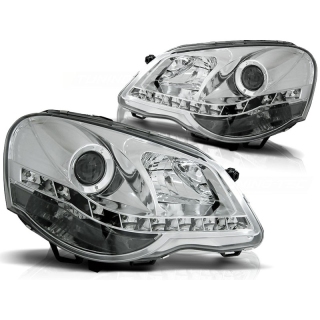 Scheinwerfer Tagfahrlicht Design LED chrom passt für VW Polo 9N3 ab 2005 - 2009