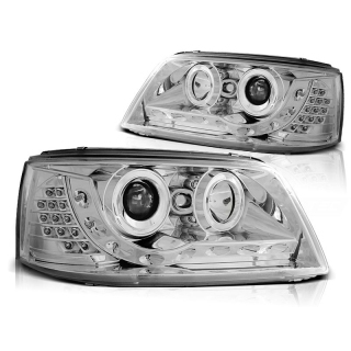 Scheinwerfer Tagfahrlicht Design LED chrom+Blinker passt für VW T5 ab 03-09