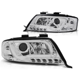 LED Tagfahrlicht LTI Design Scheinwerfer Set Schwarz H1/H1 für Audi A6 4B 97-01