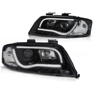 LED Tagfahrlicht LTI Design Scheinwerfer Set Schwarz H1/H1 für Audi A6 4B 97-01