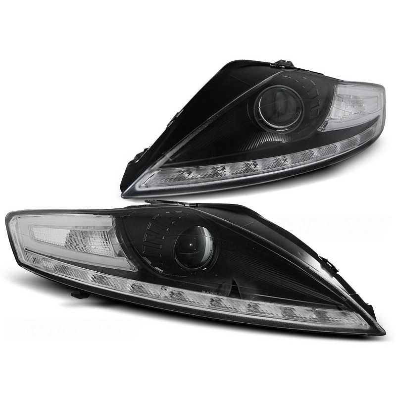 Scheinwerfer Tagfahrlicht LED schwarz+Blinker passt für Ford Mondeo MK2 ab 07-10