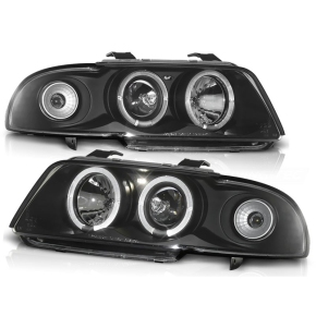 LED Angel Eyes Scheinwerfer Set H1/H1 Schwarz für Audi A4 B5 ab 94-98