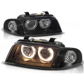 LED Angel Eyes Scheinwerfer Set H7/H7 Schwarz für Audi A4 B5 ab 94-98