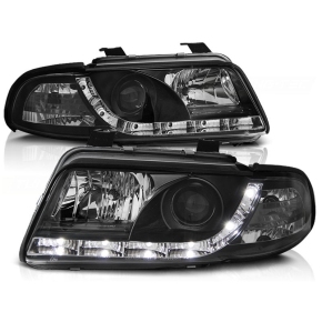 LED Tagfahrlicht Design Scheinwerfer Set Schwarz für Audi A4 B5 99-00