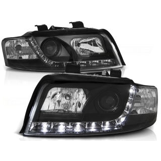 LED Tagfahrlicht Design Scheinwerfer Set Schwarz H1/H1 für Audi A4 B6 8E 00-04