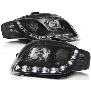 LED Tagfahrlicht Design Scheinwerfer Set H1/H1 Schwarz für Audi A4 B7 04-08