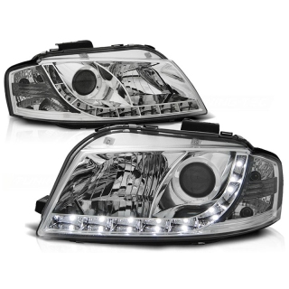 LED Tagfahrlicht Design Chrom Scheinwerfer Set H7/H1 für Audi A3 8P 03-08