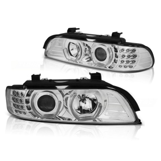 Scheinwerfer Angel Eyes Eckig LED Chrom Halogen passt für BMW 5er E39 ab 95-04