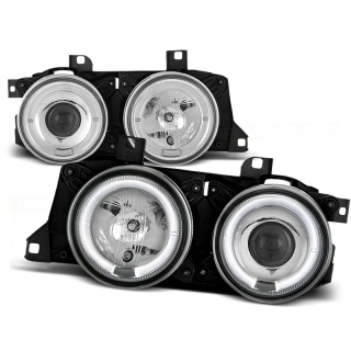 Scheinwerfer Angel Eyes LED chrom passt für BMW 5er E34 /7er E32 ab 1986 - 1995