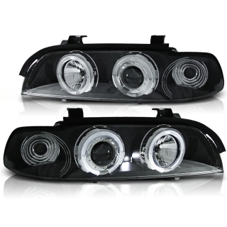 Scheinwerfer CCFL Angel Eyes Schwarz Halogen passt für BMW 5er E39 ab 1995-2004