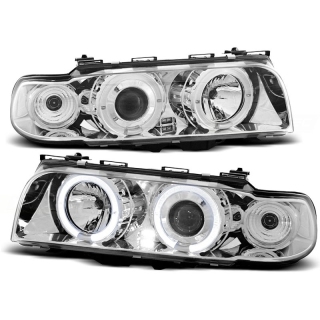 LED Angel Eyes Scheinwerfer Set Chrom H1/H1 für BMW 7er E38 94-98