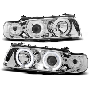 LED Angel Eyes Scheinwerfer Set Chrom H1/H1 für BMW...