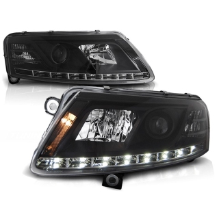 LED Tagfahrlicht Scheinwerfer Set Schwarz H7/H1 für Audi A6 C6 (4F) 04-08