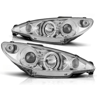 Scheinwerfer Angel Eyes LED chrom passt für Peugeot 206 ab 2002 - 2014