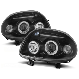 Scheinwerfer Angel Eyes LED schwarz passt für Renault Clio 2 ab 1998 - 2001