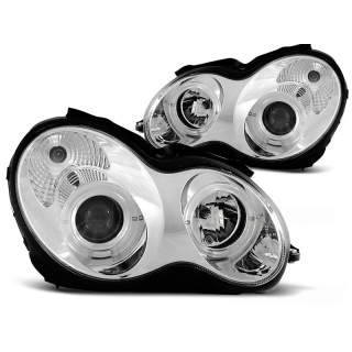 Scheinwerfer Angel Eyes LED chrom passt für Mercedes Benz C-Klasse W203 ab 00-04