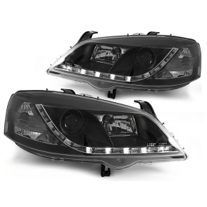 Scheinwerfer Tagfahrlicht Design LED schwarz passt für Opel Astra G ab 1998-2004