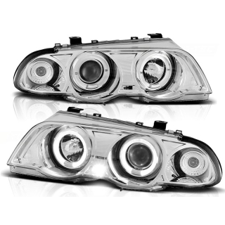 Scheinwerfer mit LED Angel Eyes passend für BMW 3er E46 ab 1998-2001 in Chrom