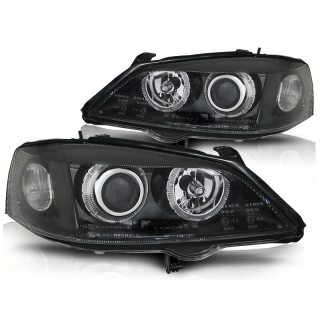 Scheinwerfer LED Angel Eyes passend für Opel Astra G ab 1998-2004 in Schwarz