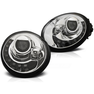 Scheinwerfer mit LED Tagfahrlicht passt für VW New Beetle ab 1998-2005 in Chrom