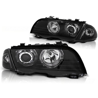 Scheinwerfer mit LED Angel Eyes passend für BMW 3er E46 ab 1998-2001 in Schwarz