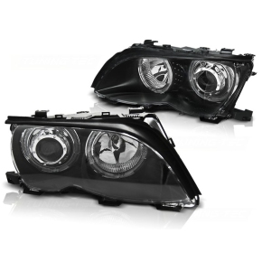 Scheinwerfer mit LED Angel Eyes passend für BMW 3er E46 ab 2001-2005 in Schwarz