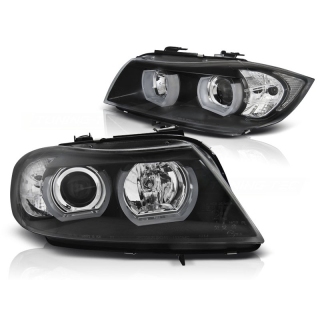 Scheinwerfer 3D LED Angel Eyes passt für BMW 3er E90/E91 ab 2005-2008 Schwarz