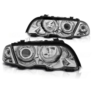 Scheinwerfer mit LED Angel Eyes passend für BMW 3er E46 ab 1998-2001 in Chrom