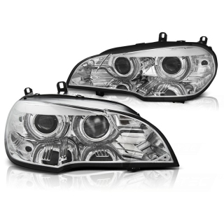 Xenon Scheinwerfer LED Angel Eyes passt für BMW X5 E70 ab 2007-2010 in Chrom