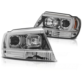 Scheinwerfer LED Tagfahrlicht passt für Jeep Grand Cherokee ab 1999 Chrom LTI