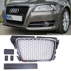 Kidney Grille Honeycomb Chrome Black fits on Audi A3 8P Facelift up 2008 without RS3 + Park distance control