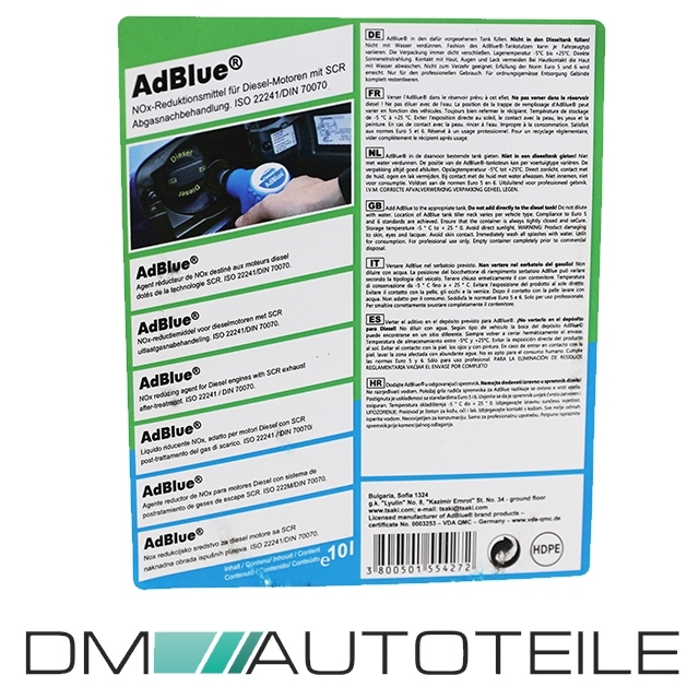 Höfer Chemie AdBlue 1 x 10L inkl. Ausgießer - Harnstofflösung für Diesel  Autos wie BMW & VW - Kanister mit Ausgießer - Reduziert Giftige Stickoxide  : : Auto & Motorrad