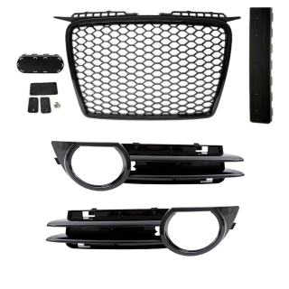 Front Grille honeycomb black gloss+Fogs cover fitts on Audi A3 8P 8PA 05-08 w/o RS3