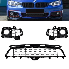 Set of front lower grille+ fogs cover black gloss fits on...