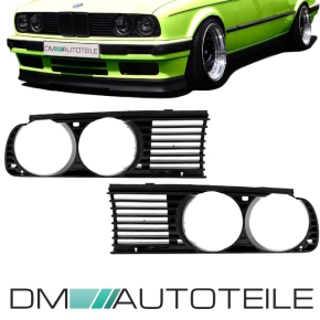  Set of Front Kidney Grille + Headlamp Cover black gloss fits on BMW 3-Series E30 Facelift up 1987