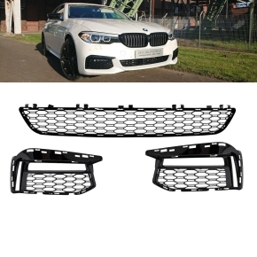Set Front Grille Fogs Cover black gloss 3-pcs fits on BMW...