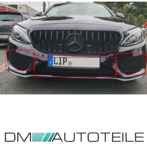 Kühlergrill + Gitter Waben Schwarz Glanz passend für Mercedes C Klasse W205 S205 14-18 mit AMG Line auf Set Panamericana GT