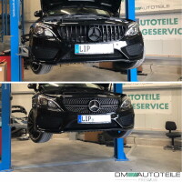 Kidney Front Grille + Fog Cover Set Black Gloss fits on Merc