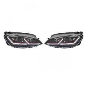 TFL Laufblinker D2S Xenon Scheinwerfer Set Schwarz Rote Leiste für VW Golf VII