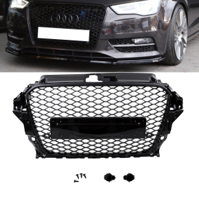 Badgeless Front Grille Grille Honeycomb Black Gloss fits Audi A3 8V 12-16 w/o RS3