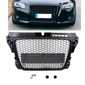 Badgeless Front Grille Grille Honeycomb Black Gloss fits Audi A3 8P Facelift 08-13 w/o RS3
