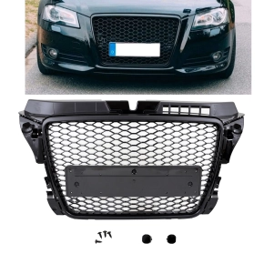 Badgeless Front Grille Grille Honeycomb Black Gloss fits...