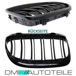 Doppelsteg Kühlergrill für BMW 3er E90 / E91 + LCI auch für M-Paket in Schwarz Glanz 