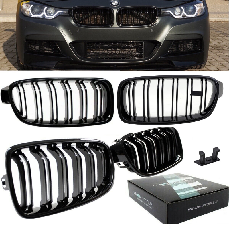 Set Kidney Front Grille black gloss painted Dual Slat fits on BMW 3-Series  F30 F31
