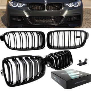 Doppelsteg-Kühlergrill für BMW 3er F30 / F31 auch für M3 in Schwarz Glanz 