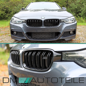 Kühlergrill Grill Doppelsteg für BMW 3er F30 F31 auch M3 Schwarz Glanz 