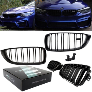 Doppelsteg-Kühlergrill für BMW 4er F32 / F33 / F36 auch für M4 in Schwarz Glanz