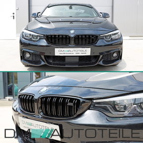 Doppelsteg-Kühlergrill für BMW 4er F32 / F33 / F36 auch für M4 in Schwarz Glanz